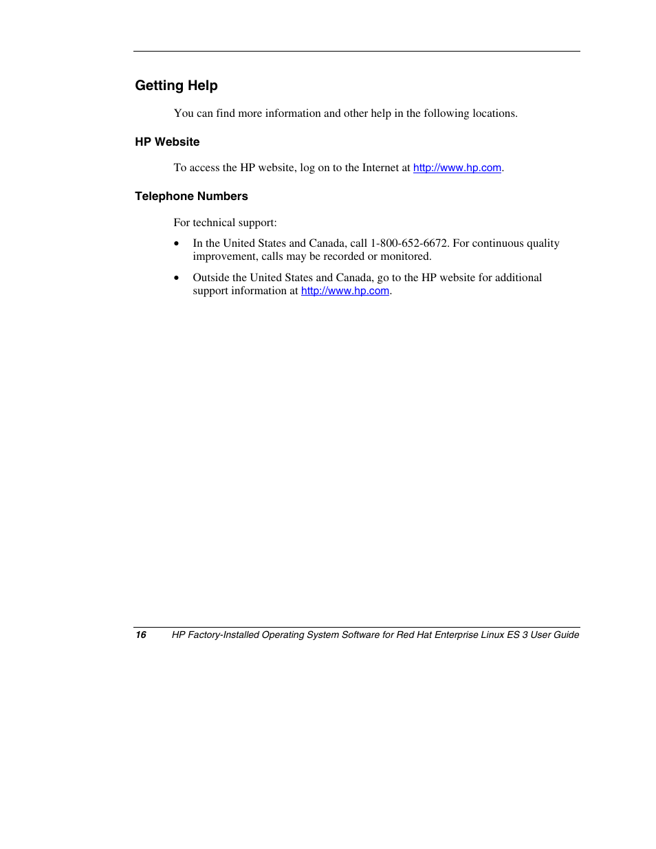 Getting help, Hp website, Telephone numbers | HP ProLiant DL380 Server User Manual | Page 16 / 16
