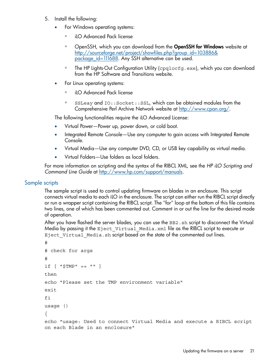 Sample scripts | HP ProLiant BL465c Server Blade User Manual | Page 21 / 47