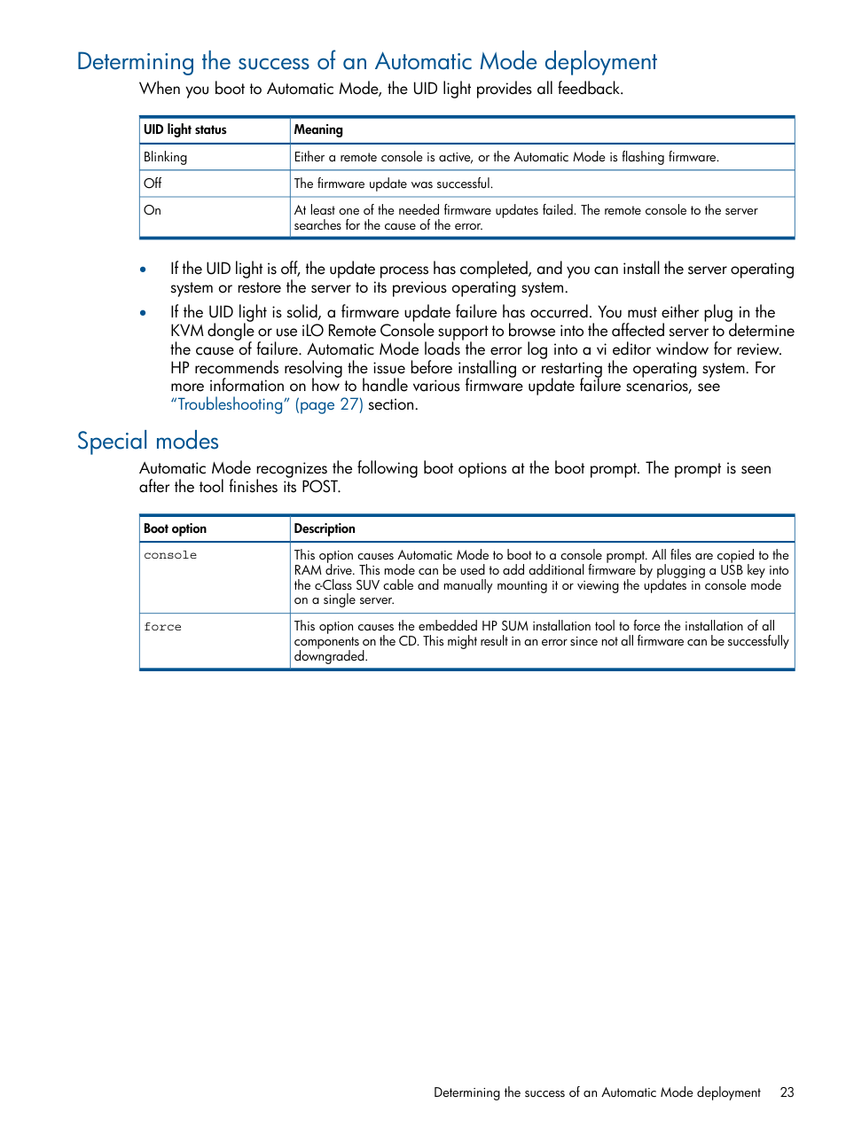 Special modes | HP ProLiant BL465c Server Blade User Manual | Page 23 / 47