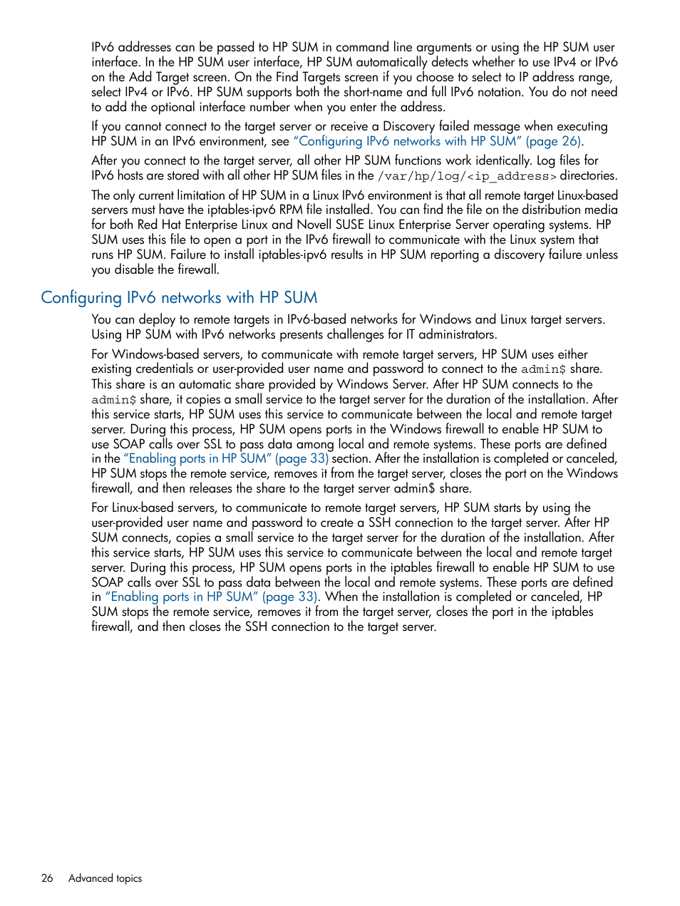 Configuring ipv6 networks with hp sum | HP ProLiant BL465c Server Blade User Manual | Page 26 / 47