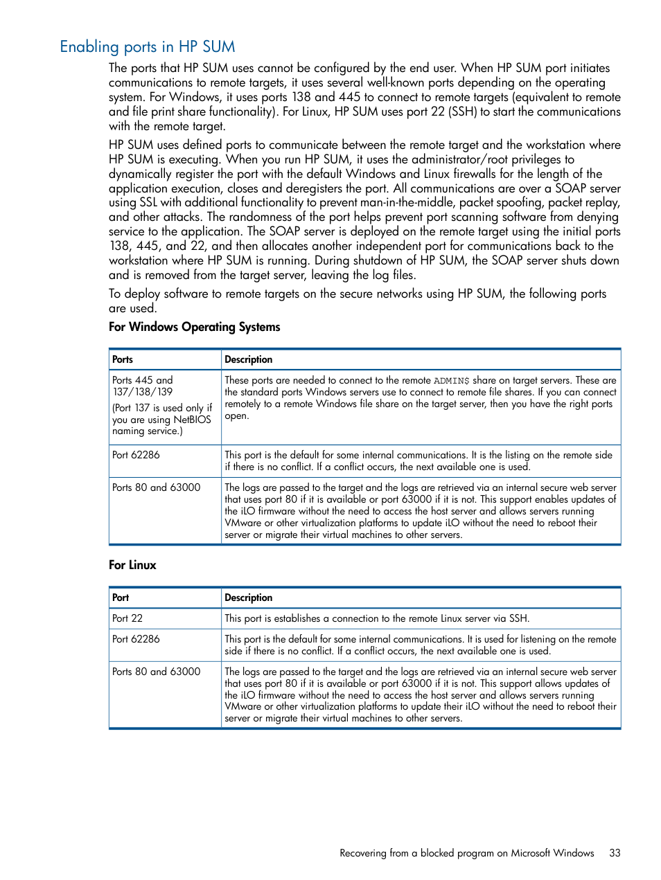 Enabling ports in hp sum, Enabling ports | HP ProLiant BL465c Server Blade User Manual | Page 33 / 47