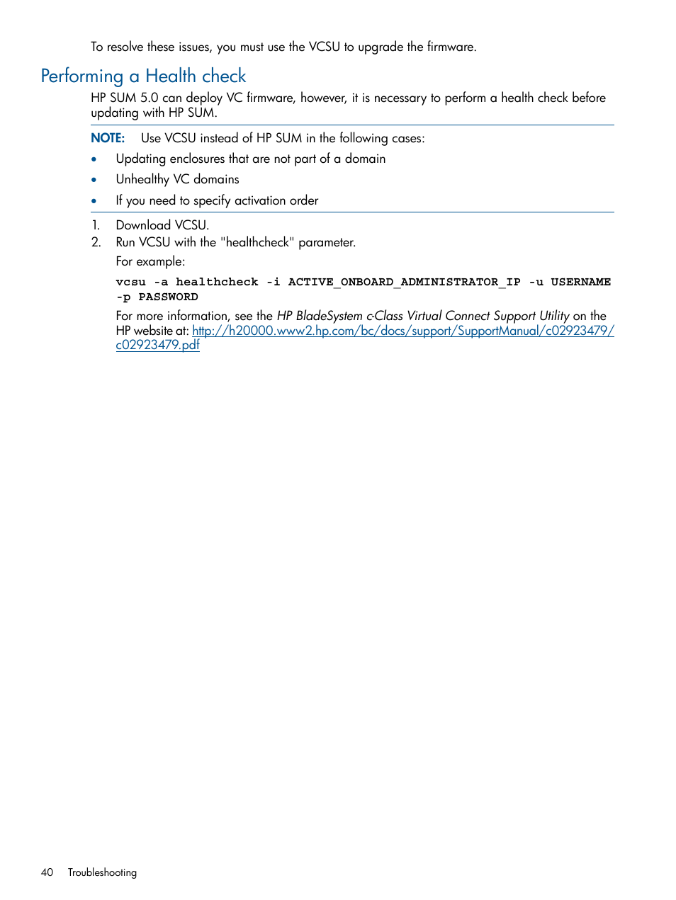 Performing a health check | HP ProLiant BL465c Server Blade User Manual | Page 40 / 47