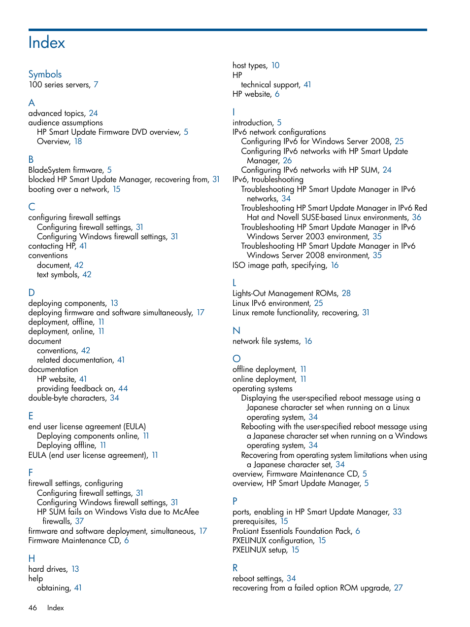 Index | HP ProLiant BL465c Server Blade User Manual | Page 46 / 47