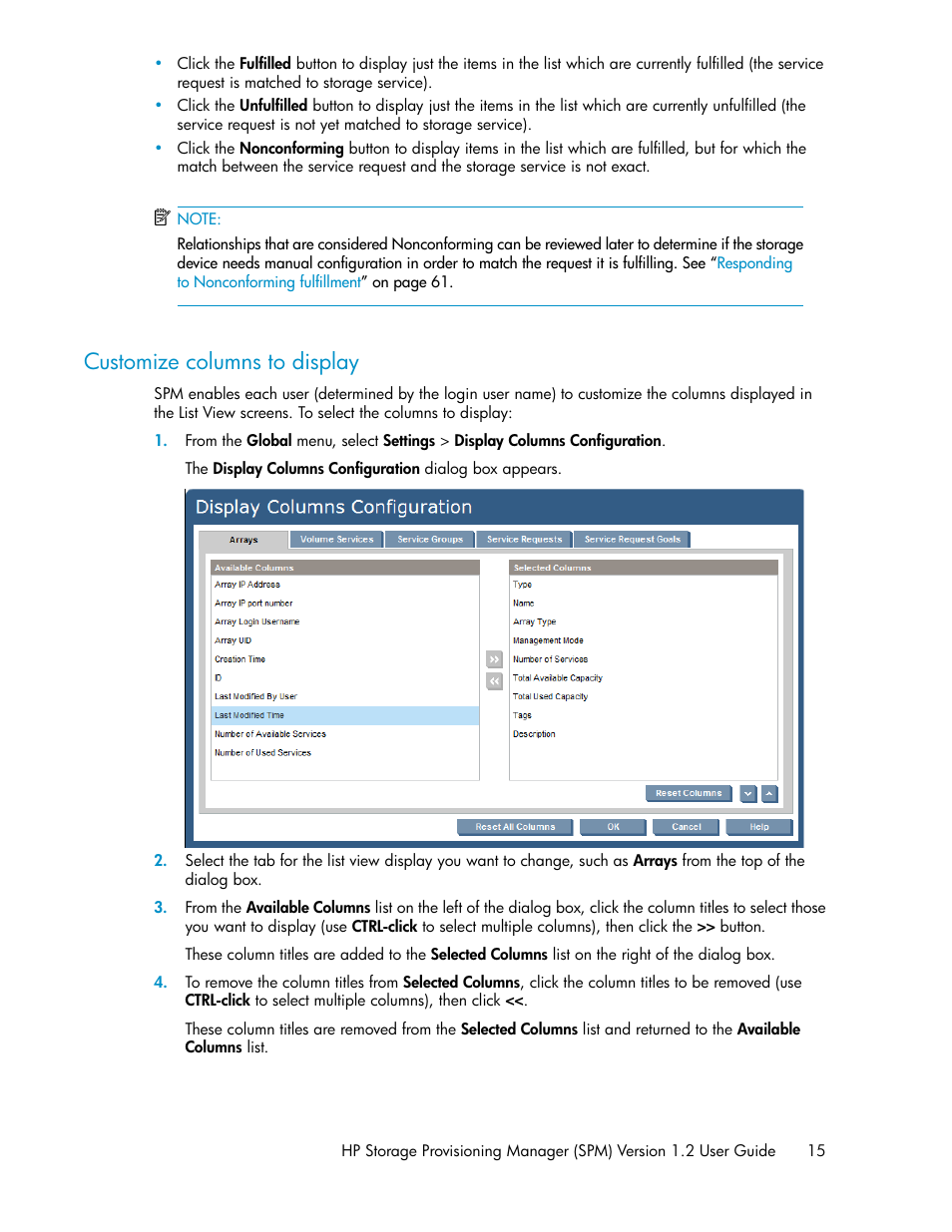 Customize columns to display | HP Matrix Operating Environment Software User Manual | Page 15 / 80