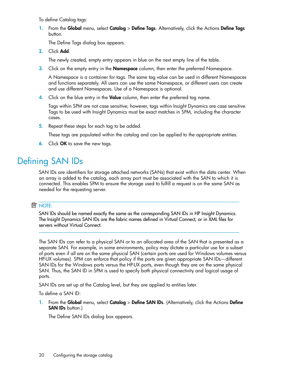 Defining san ids | HP Matrix Operating Environment Software User Manual | Page 20 / 80