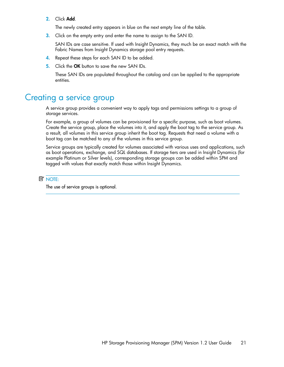 Creating a service group | HP Matrix Operating Environment Software User Manual | Page 21 / 80