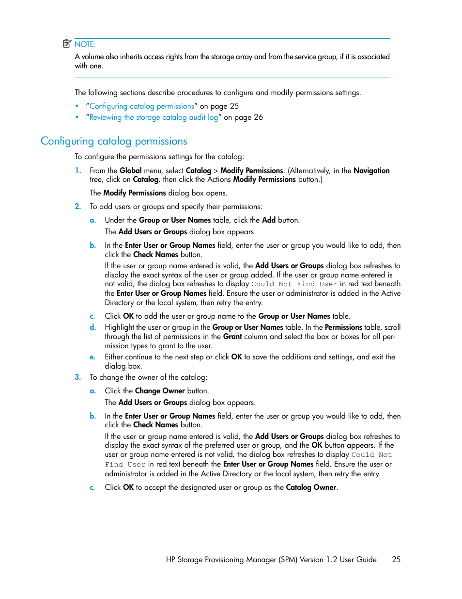 Configuring catalog permissions | HP Matrix Operating Environment Software User Manual | Page 25 / 80