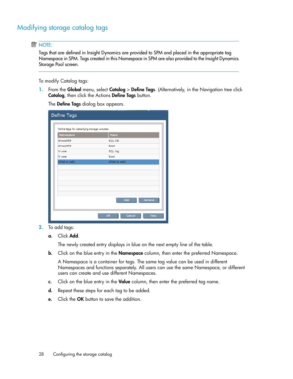 Modifying storage catalog tags | HP Matrix Operating Environment Software User Manual | Page 28 / 80