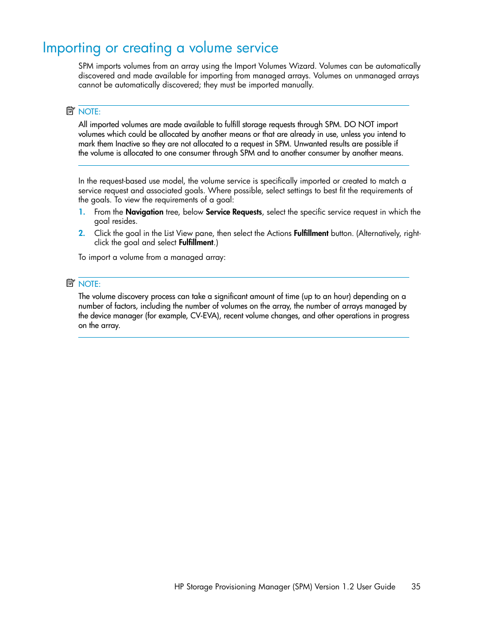 Importing or creating a volume service | HP Matrix Operating Environment Software User Manual | Page 35 / 80