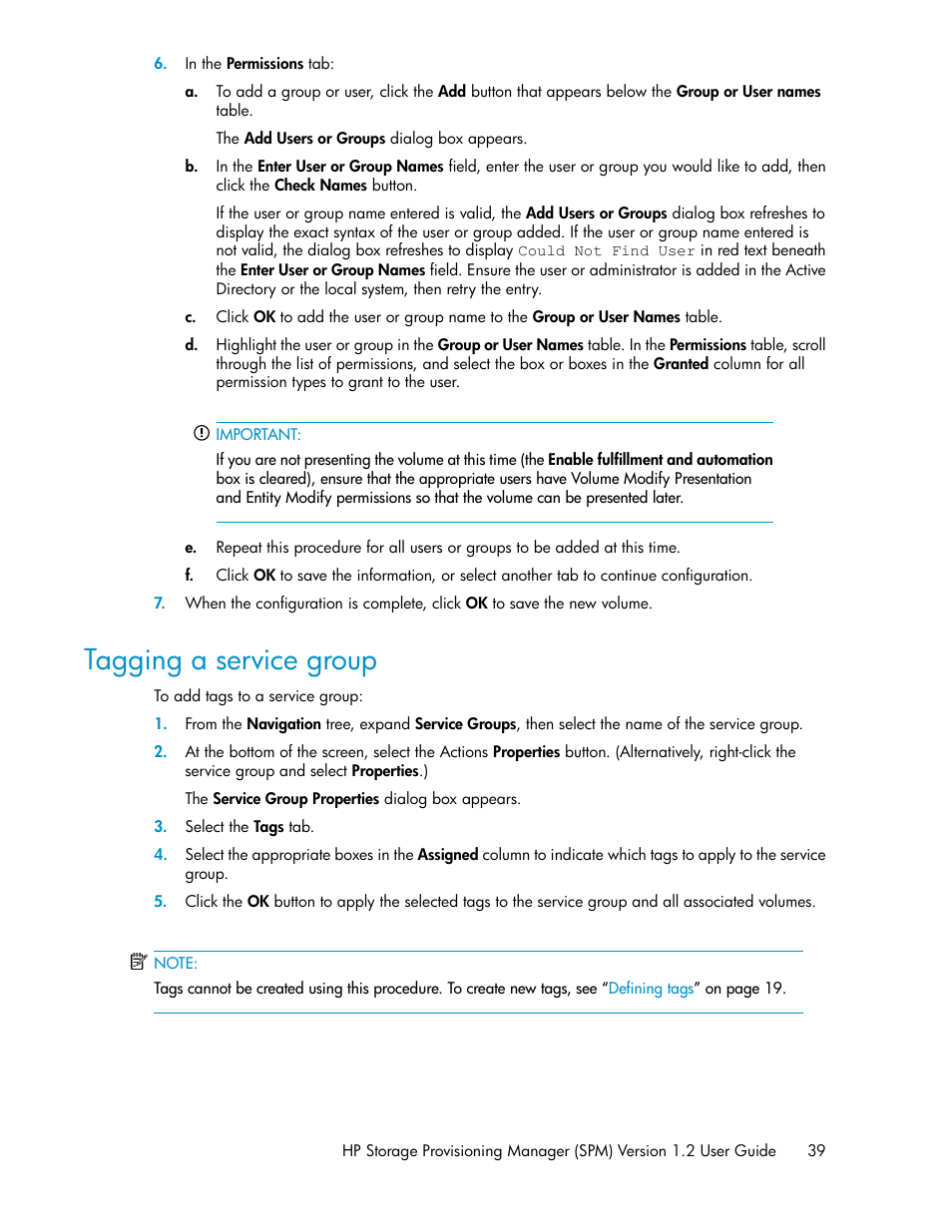 Tagging a service group | HP Matrix Operating Environment Software User Manual | Page 39 / 80