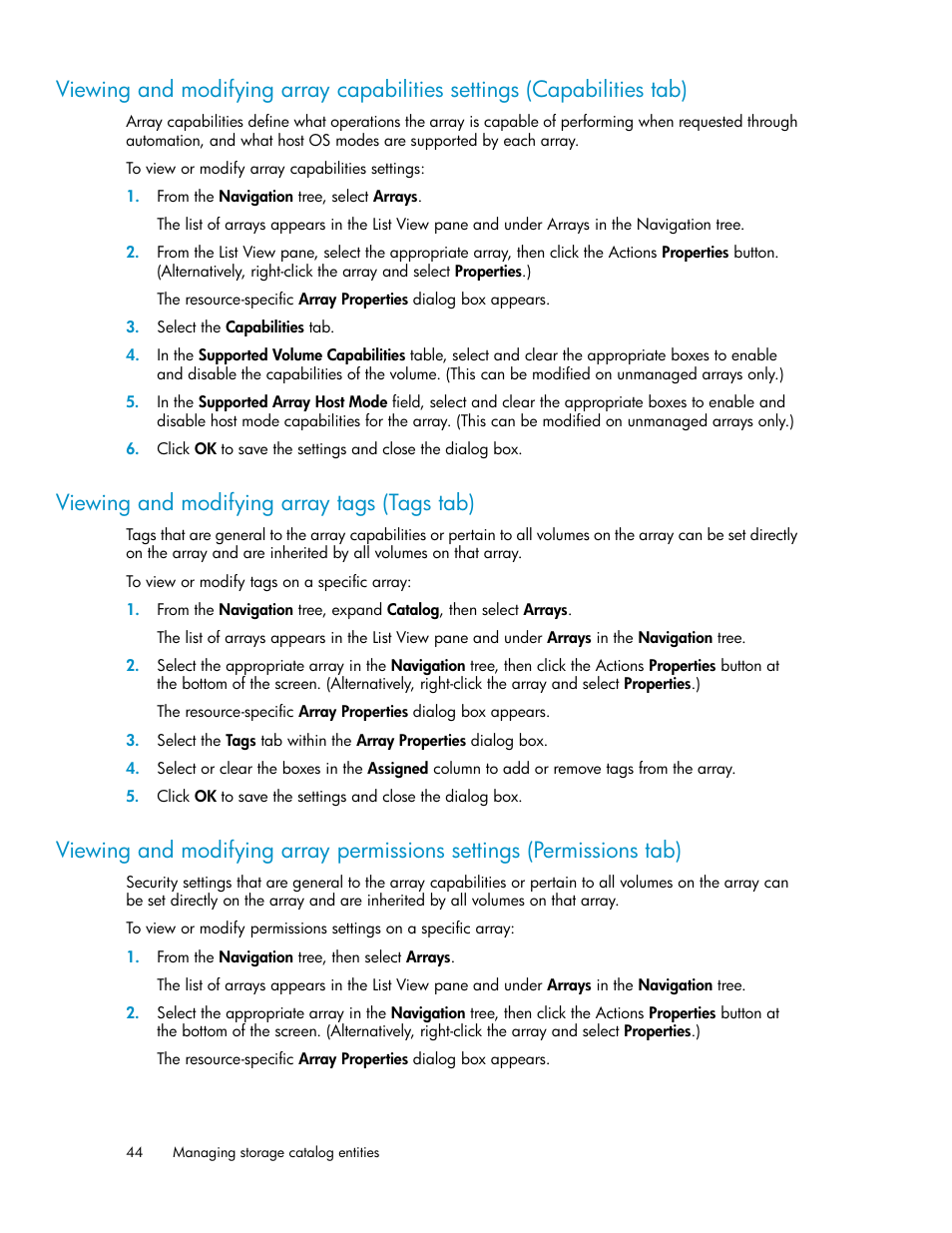 Viewing and modifying array tags (tags tab), 44 viewing and modifying array tags (tags tab), Viewing and | HP Matrix Operating Environment Software User Manual | Page 44 / 80