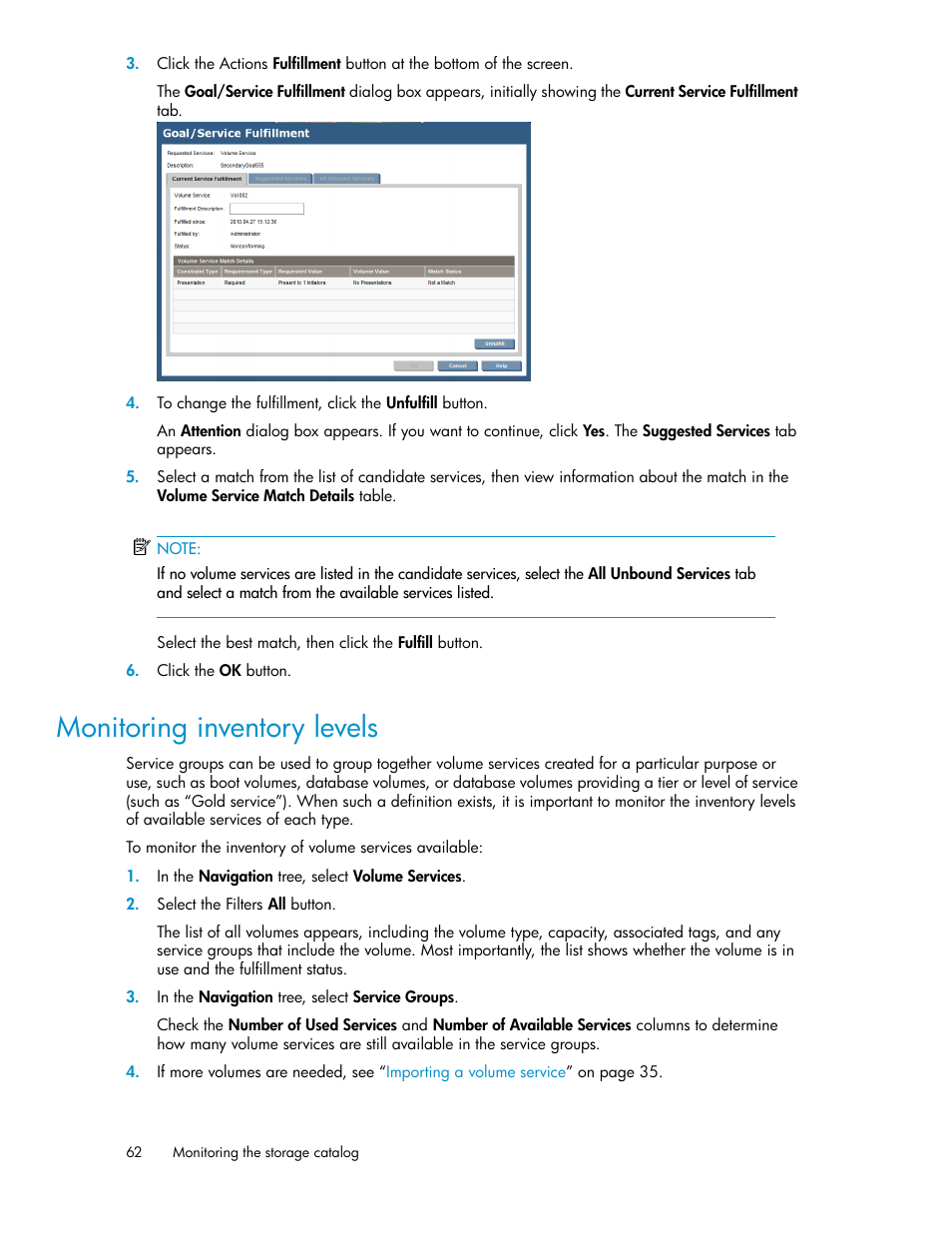 Monitoring inventory levels | HP Matrix Operating Environment Software User Manual | Page 62 / 80