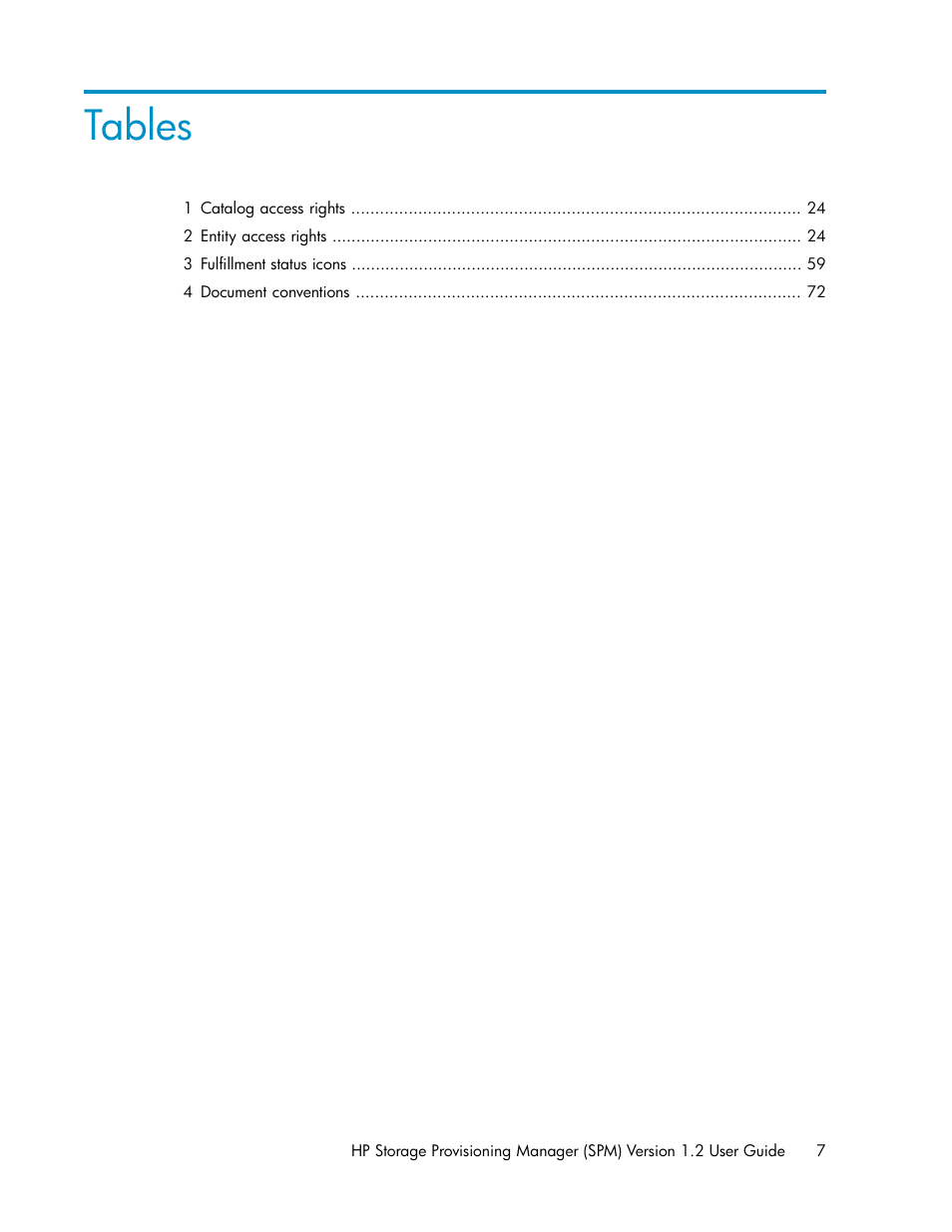 Tables | HP Matrix Operating Environment Software User Manual | Page 7 / 80