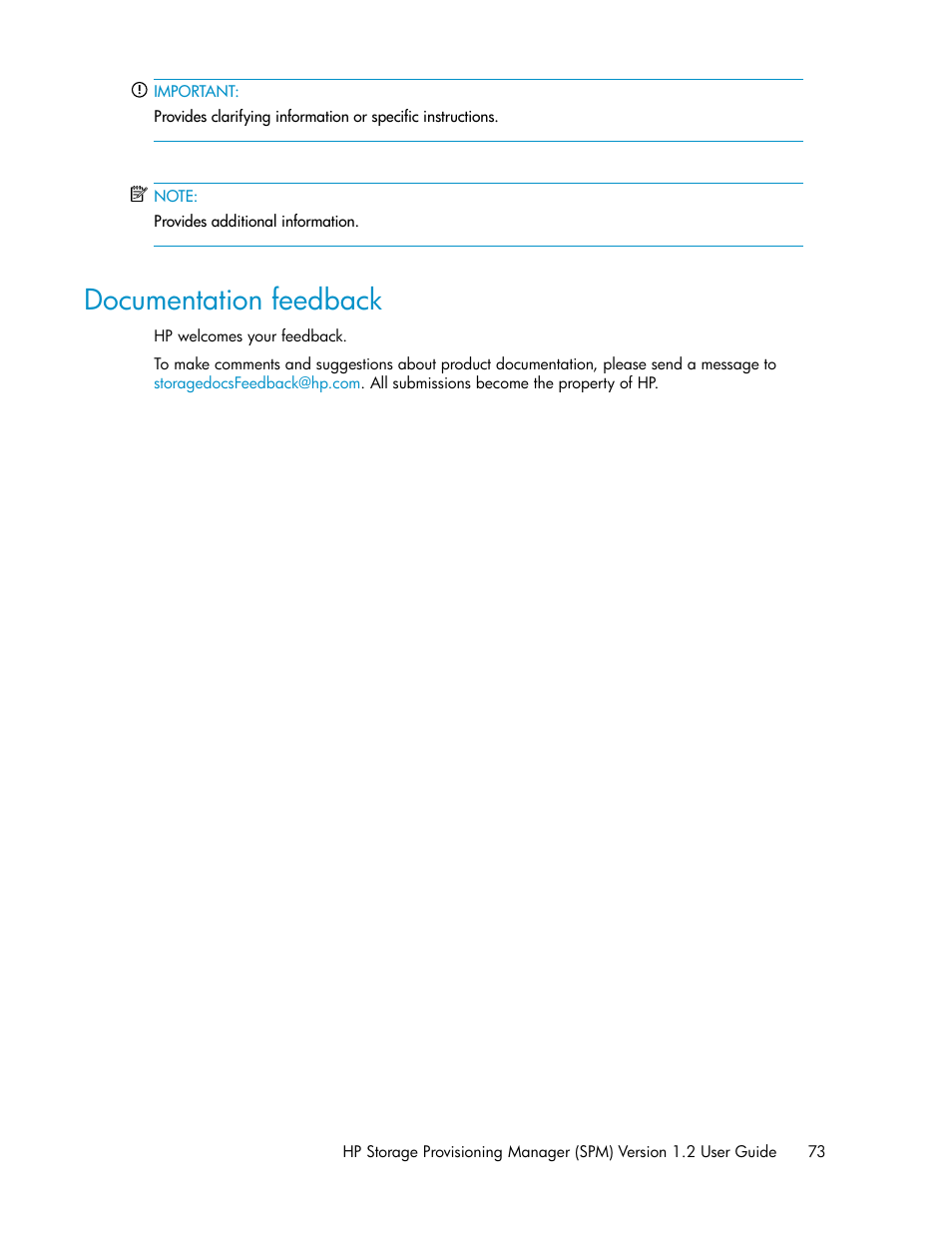 Documentation feedback | HP Matrix Operating Environment Software User Manual | Page 73 / 80