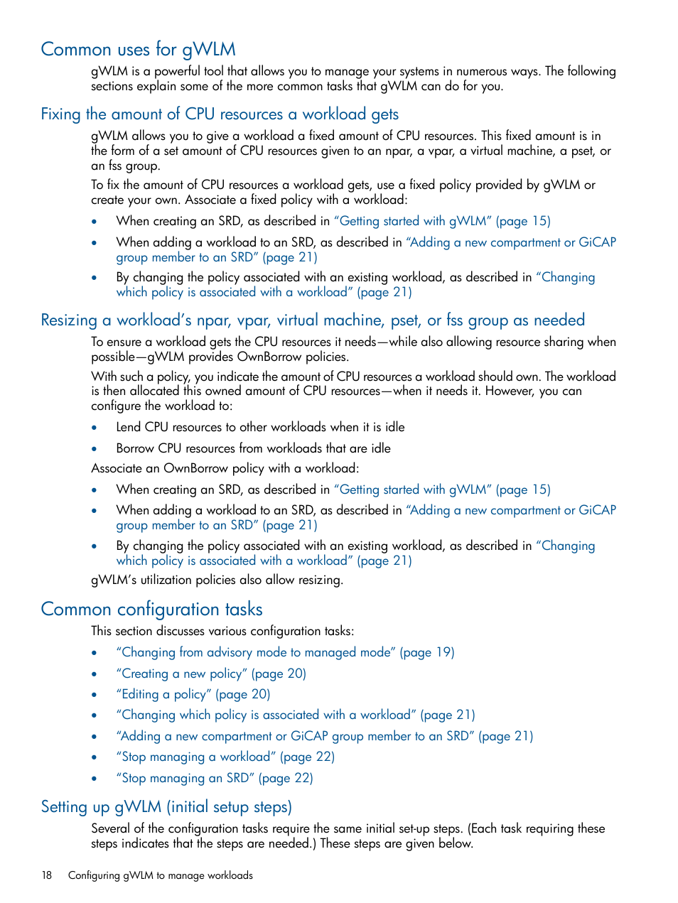 Common uses for gwlm, Fixing the amount of cpu resources a workload gets, Common configuration tasks | Setting up gwlm (initial setup steps) | HP Matrix Operating Environment Software User Manual | Page 18 / 61