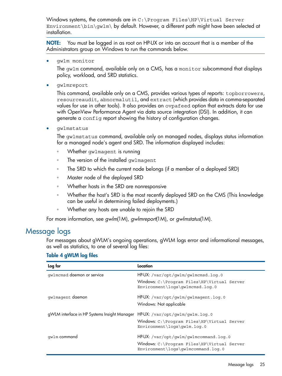 Message logs | HP Matrix Operating Environment Software User Manual | Page 25 / 61