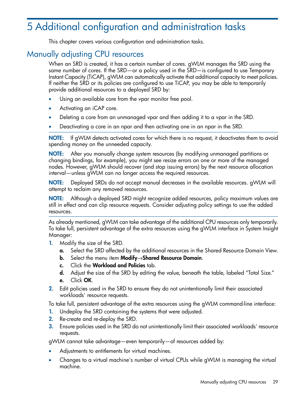 Manually adjusting cpu resources | HP Matrix Operating Environment Software User Manual | Page 29 / 61