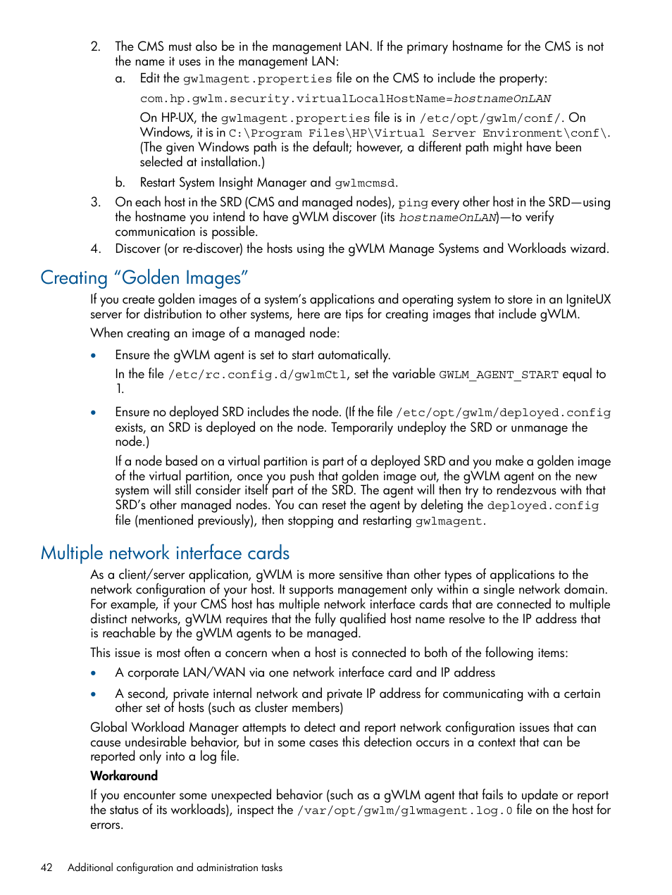 Creating “golden images, Multiple network interface cards | HP Matrix Operating Environment Software User Manual | Page 42 / 61