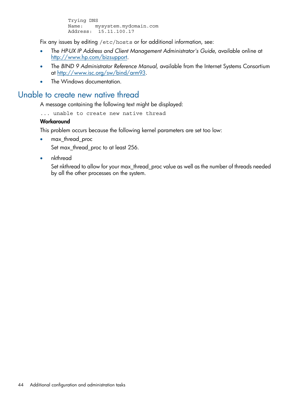 Unable to create new native thread | HP Matrix Operating Environment Software User Manual | Page 44 / 61