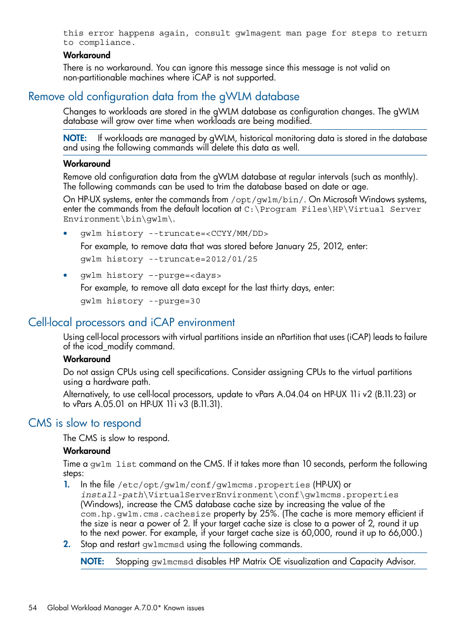 Cell-local processors and icap environment, Cms is slow to respond | HP Matrix Operating Environment Software User Manual | Page 54 / 61
