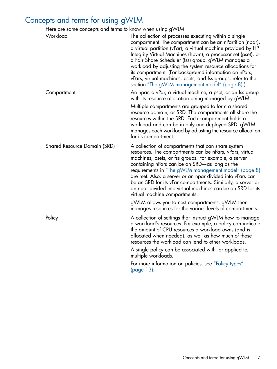Concepts and terms for using gwlm | HP Matrix Operating Environment Software User Manual | Page 7 / 61