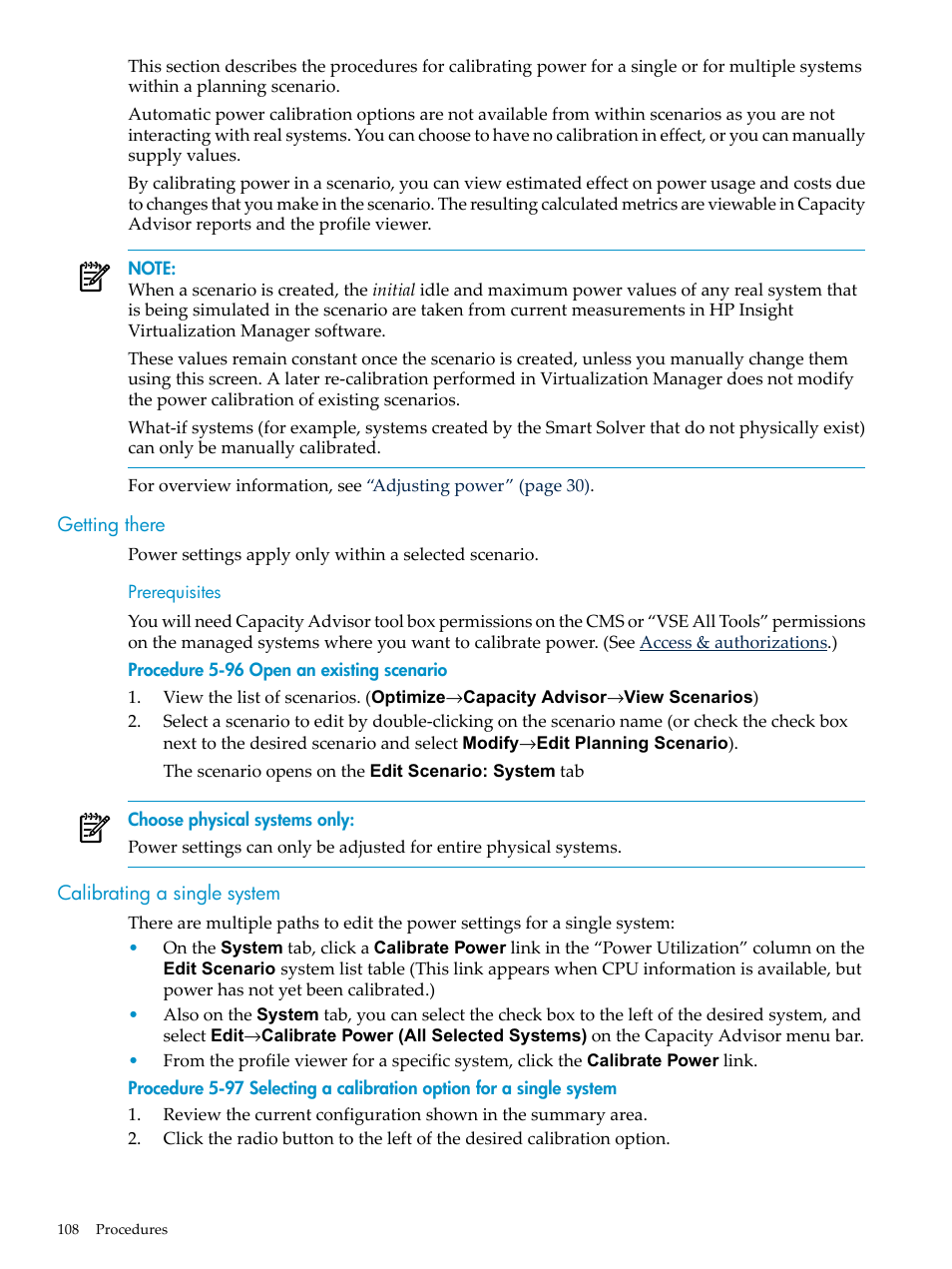 Getting there, Calibrating a single system, Getting there calibrating a single system | HP Matrix Operating Environment Software User Manual | Page 108 / 198