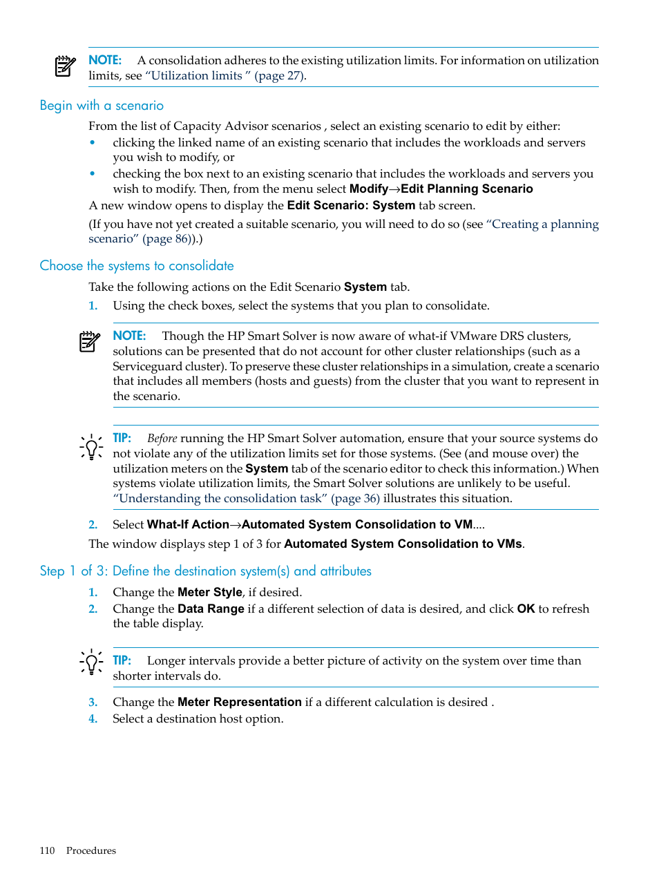 Begin with a scenario, Choose the systems to consolidate | HP Matrix Operating Environment Software User Manual | Page 110 / 198