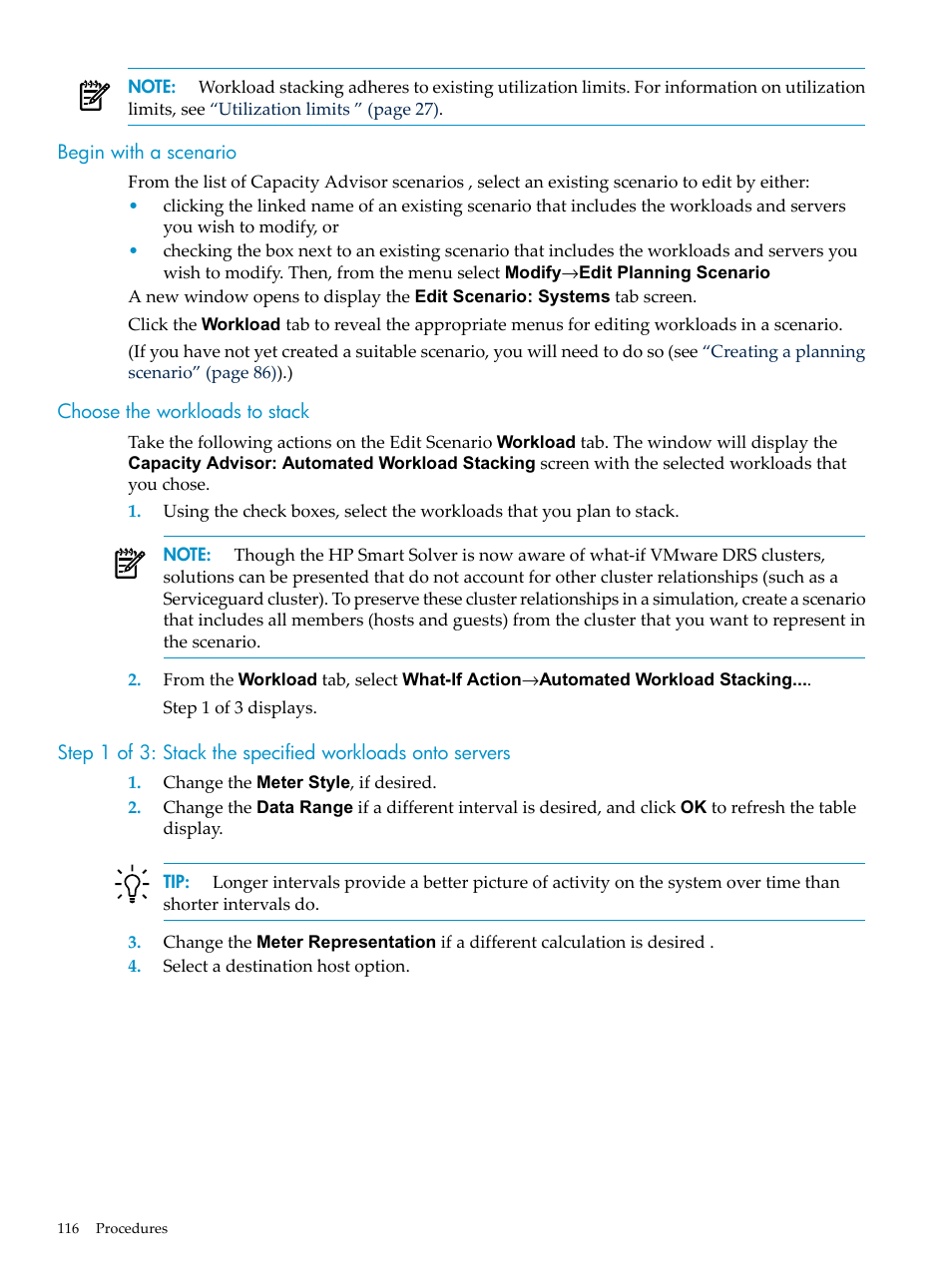 Begin with a scenario, Choose the workloads to stack | HP Matrix Operating Environment Software User Manual | Page 116 / 198