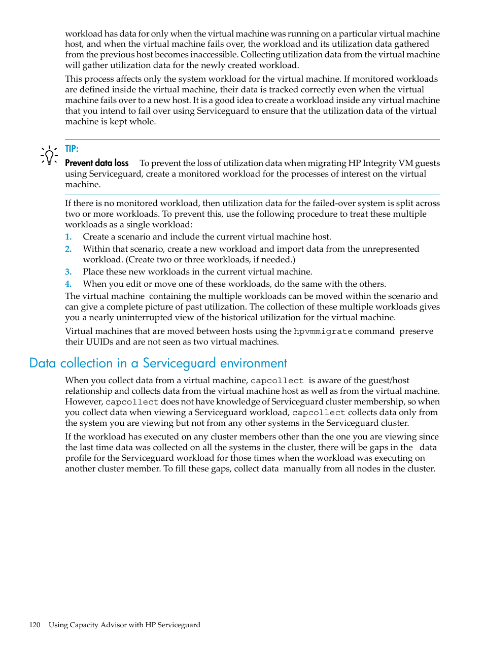 Data collection in a serviceguard environment | HP Matrix Operating Environment Software User Manual | Page 120 / 198