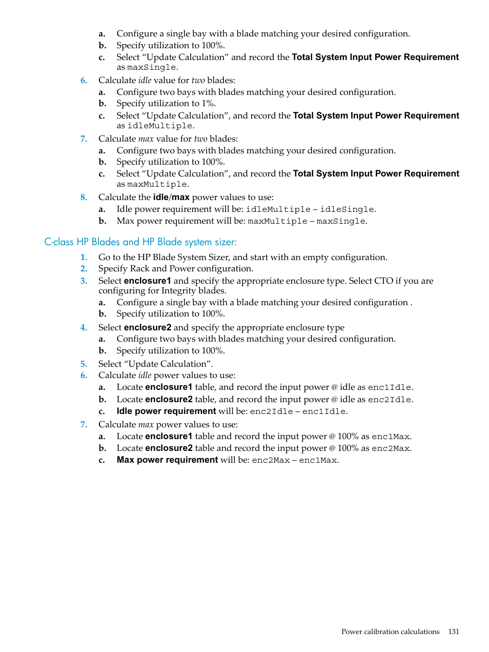 C-class hp blades and hp blade system sizer | HP Matrix Operating Environment Software User Manual | Page 131 / 198