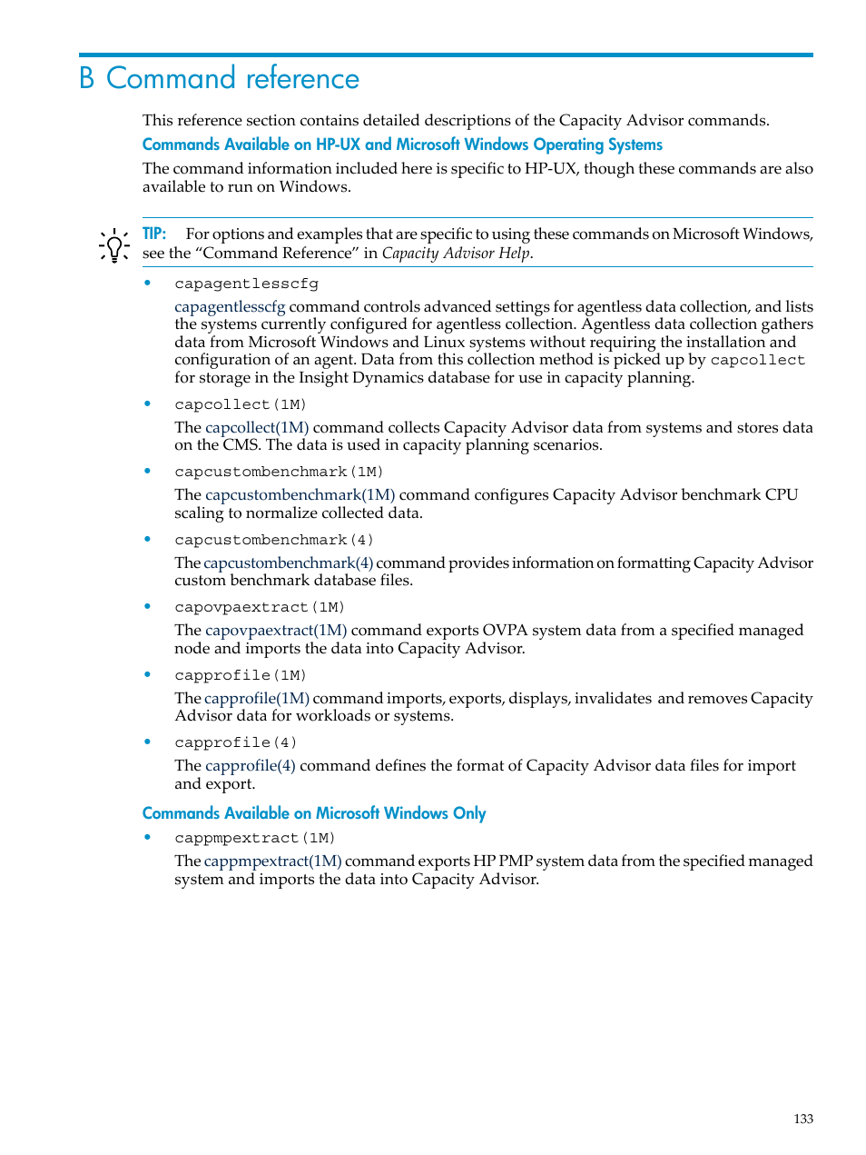 B command reference | HP Matrix Operating Environment Software User Manual | Page 133 / 198