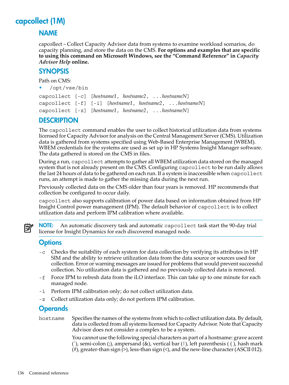 Capcollect (1m), Capcollect(1m), Name | Synopsis, Description, Options, Operands | HP Matrix Operating Environment Software User Manual | Page 136 / 198