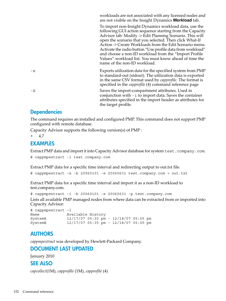 Dependencies, Examples, Authors | Document last updated, See also | HP Matrix Operating Environment Software User Manual | Page 152 / 198