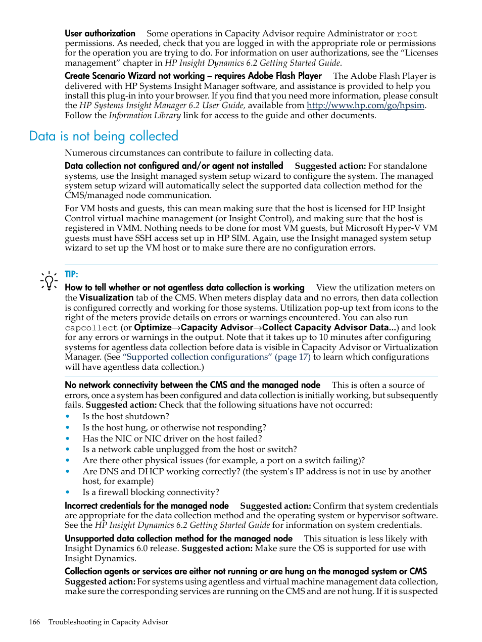 Data is not being collected | HP Matrix Operating Environment Software User Manual | Page 166 / 198