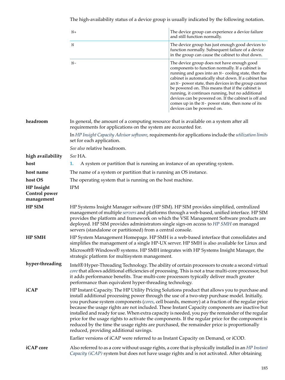 Hp instant capacity (icap) | HP Matrix Operating Environment Software User Manual | Page 185 / 198