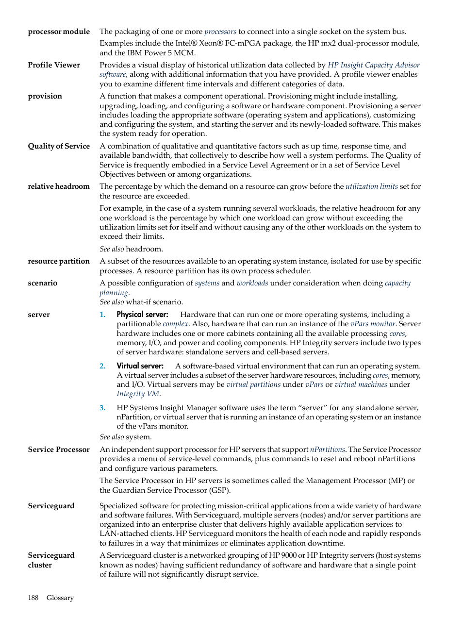 Quality of service, Scenario, Resource partitions | Service processor, Servers, Server, Provision, Profile viewer | HP Matrix Operating Environment Software User Manual | Page 188 / 198
