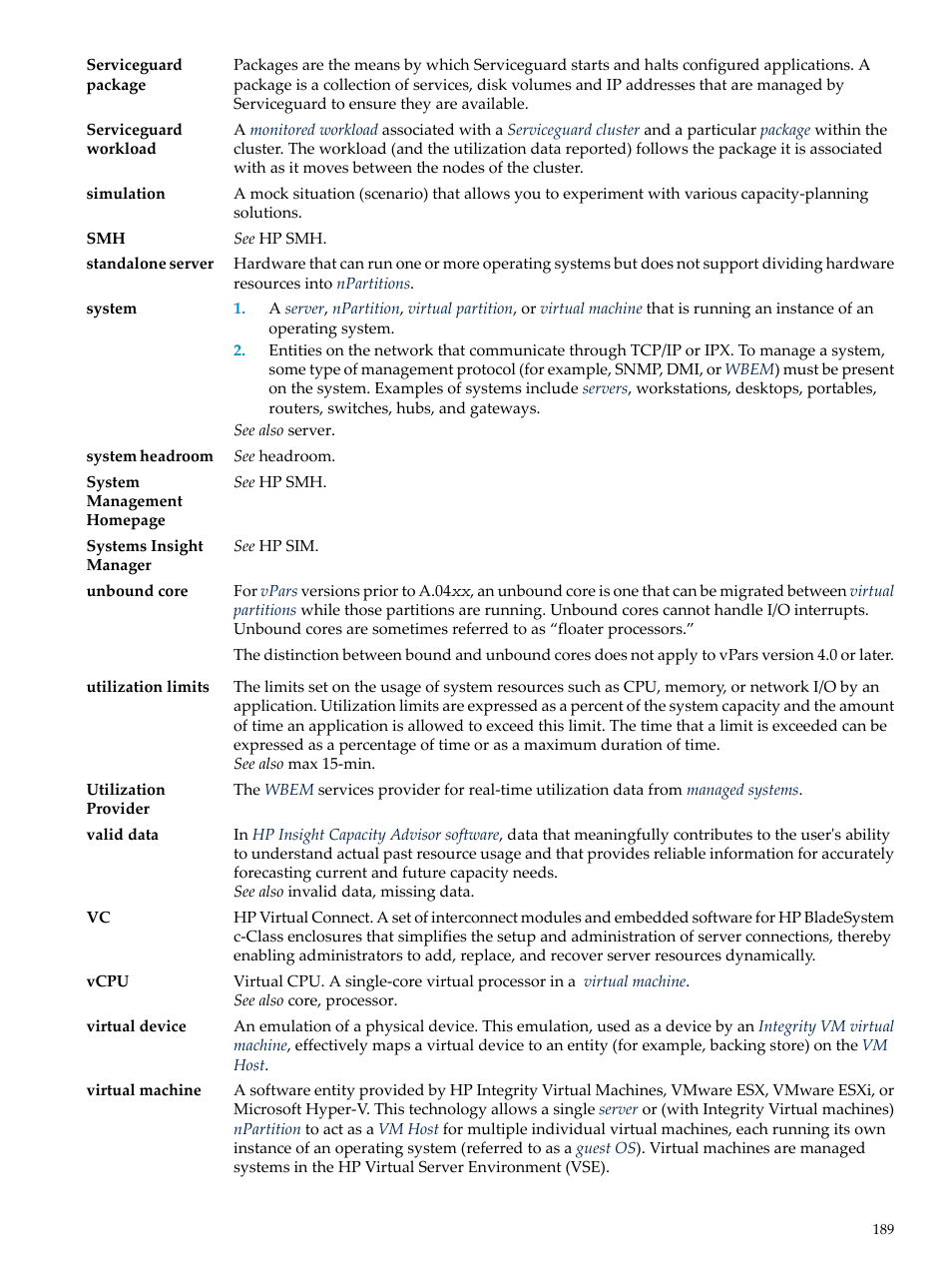 Virtual machines, System, Systems | Virtual machine, Utilization limits | HP Matrix Operating Environment Software User Manual | Page 189 / 198