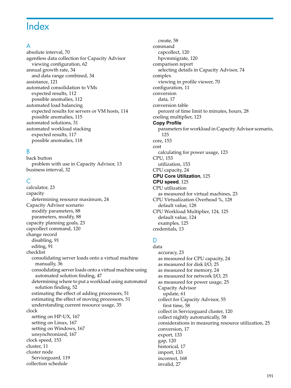 Index | HP Matrix Operating Environment Software User Manual | Page 191 / 198