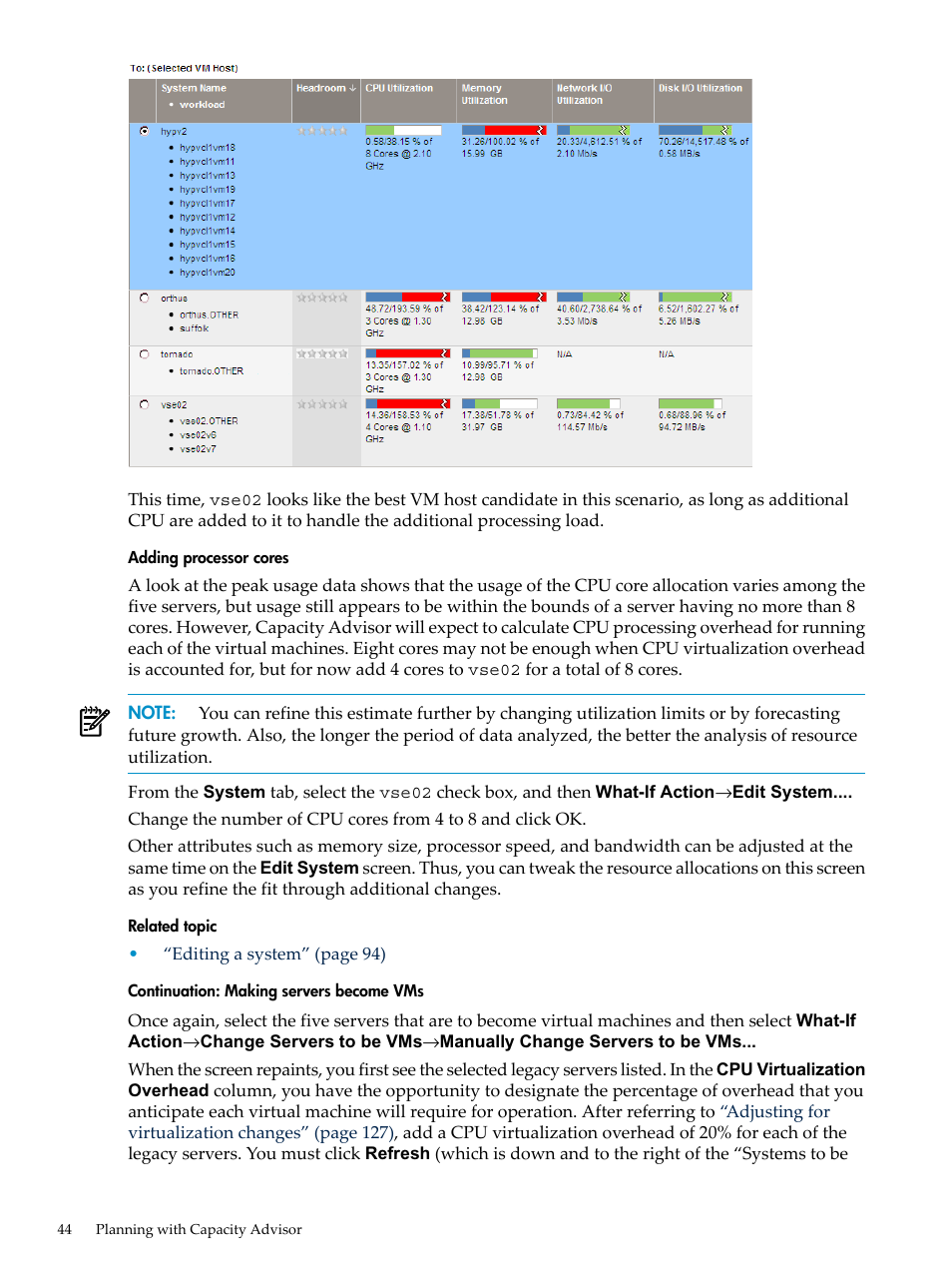 Adding processor cores, Continuation: making servers become vms | HP Matrix Operating Environment Software User Manual | Page 44 / 198