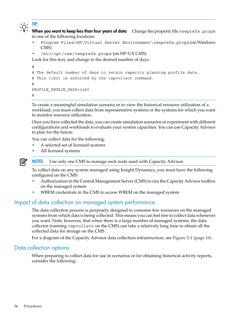 Data collection options | HP Matrix Operating Environment Software User Manual | Page 56 / 198