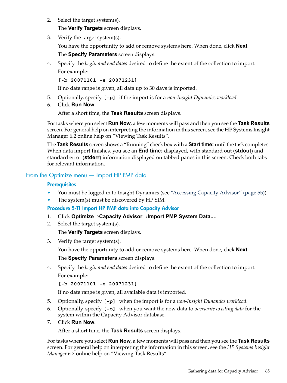 From the optimize menu — import hp pmp data | HP Matrix Operating Environment Software User Manual | Page 65 / 198