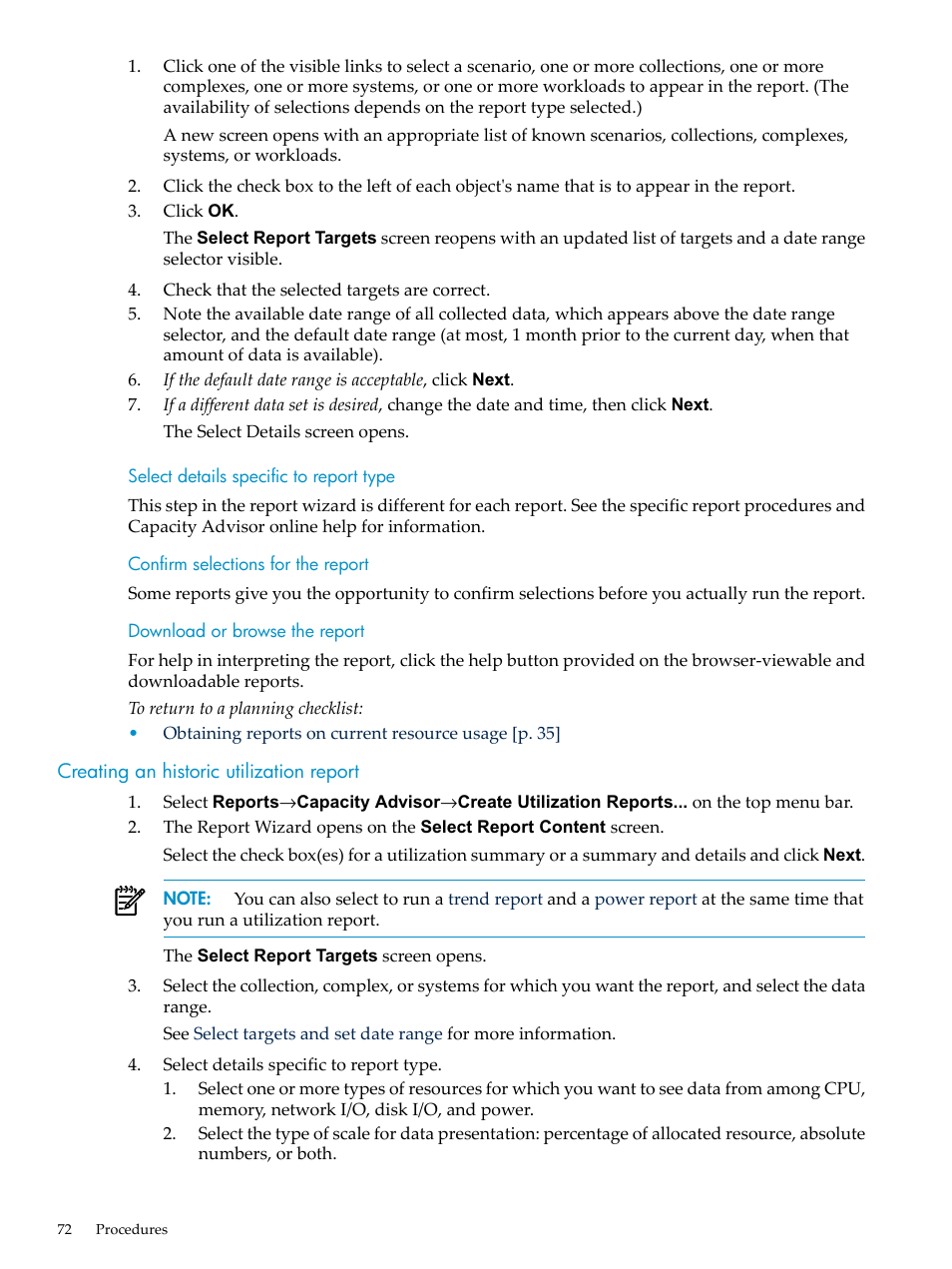 Creating an historic utilization report | HP Matrix Operating Environment Software User Manual | Page 72 / 198