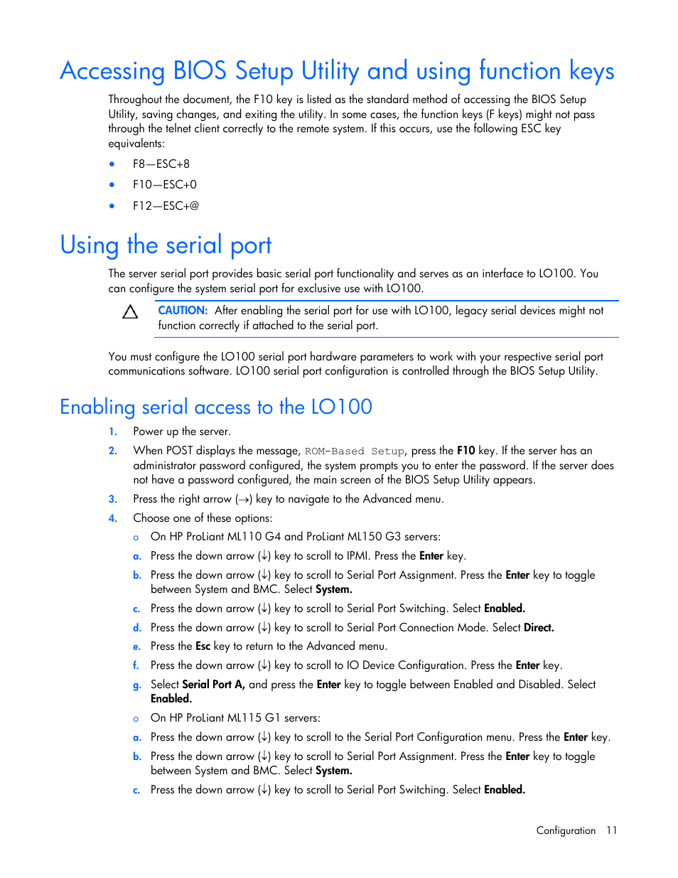 Using the serial port, Enabling serial access to the lo100 | HP ProLiant DL145 G3 Server User Manual | Page 11 / 63