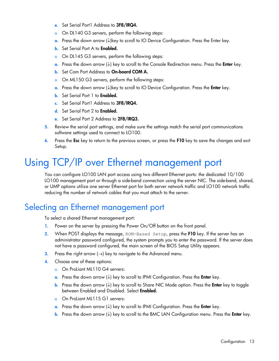 Using tcp/ip over ethernet management port, Selecting an ethernet management port | HP ProLiant DL145 G3 Server User Manual | Page 13 / 63
