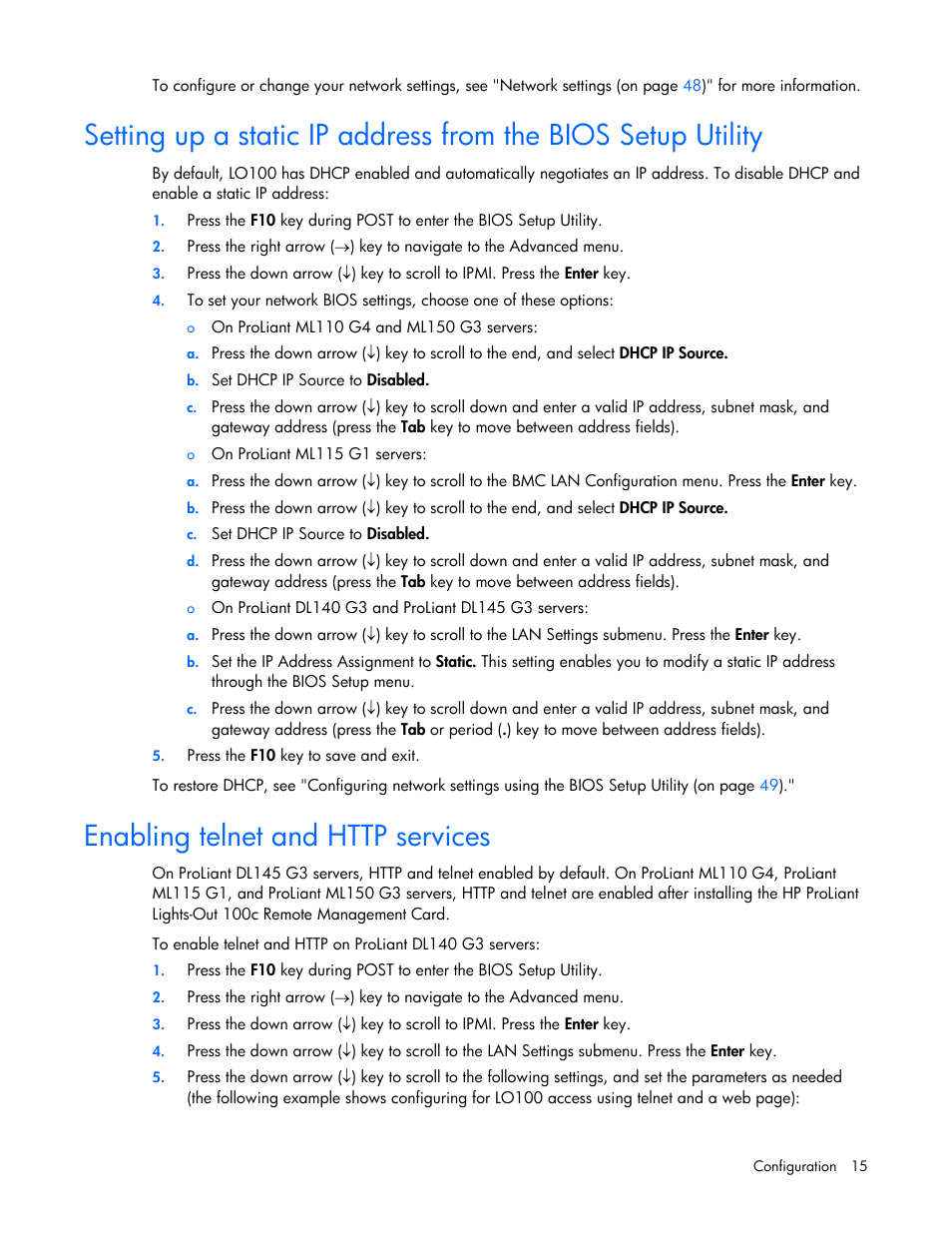 Enabling telnet and http services | HP ProLiant DL145 G3 Server User Manual | Page 15 / 63
