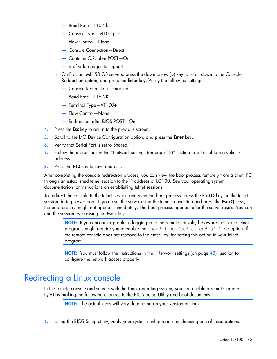 Redirecting a linux console | HP ProLiant DL145 G3 Server User Manual | Page 43 / 63