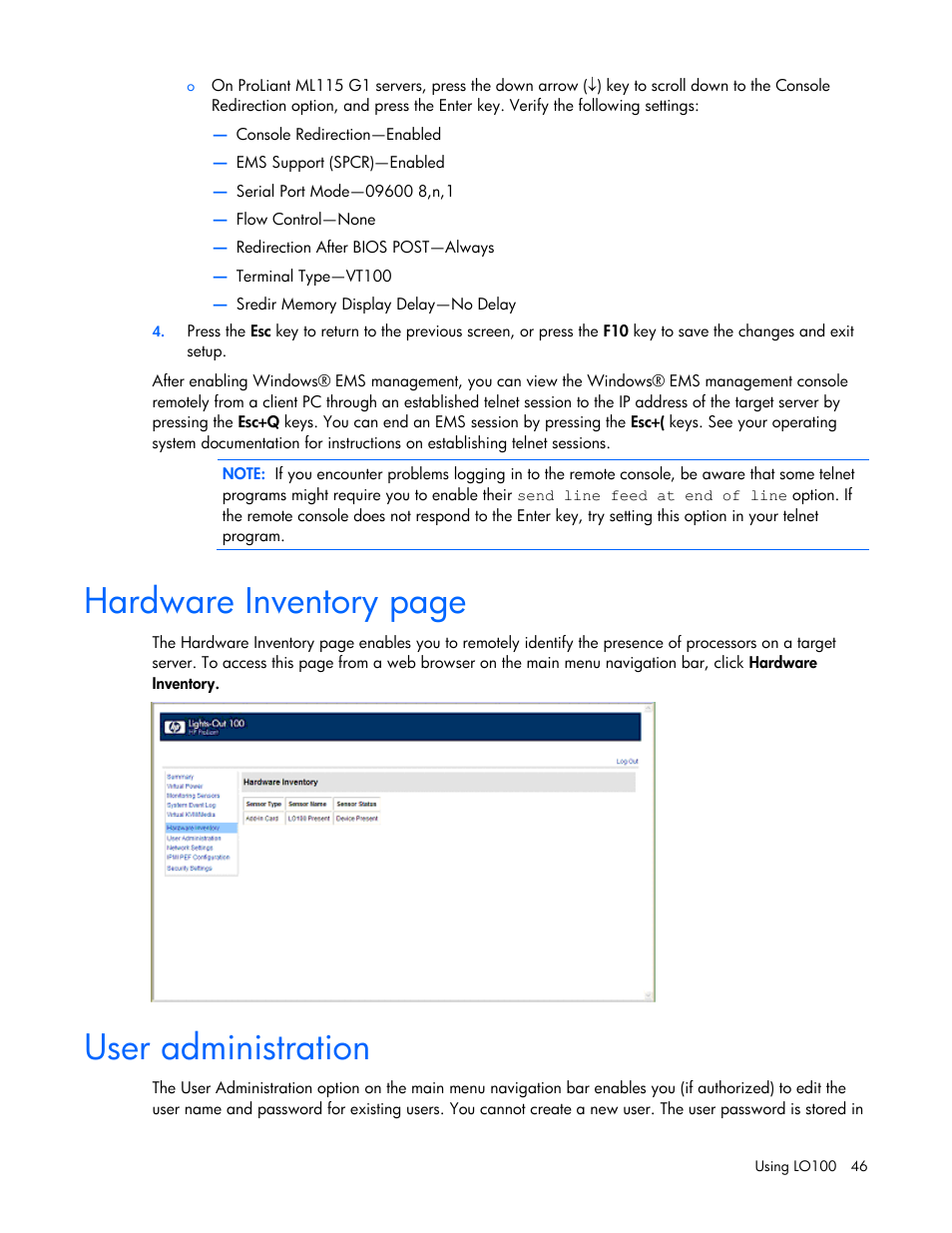 User administration, Hardware inventory page | HP ProLiant DL145 G3 Server User Manual | Page 46 / 63