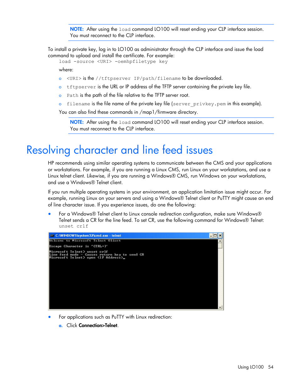 Resolving character and line feed issues | HP ProLiant DL145 G3 Server User Manual | Page 54 / 63