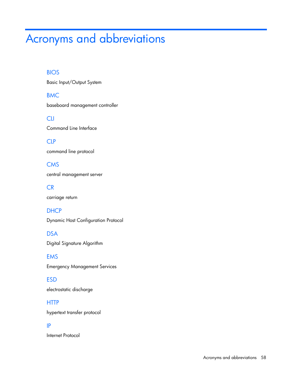 Acronyms and abbreviations | HP ProLiant DL145 G3 Server User Manual | Page 58 / 63