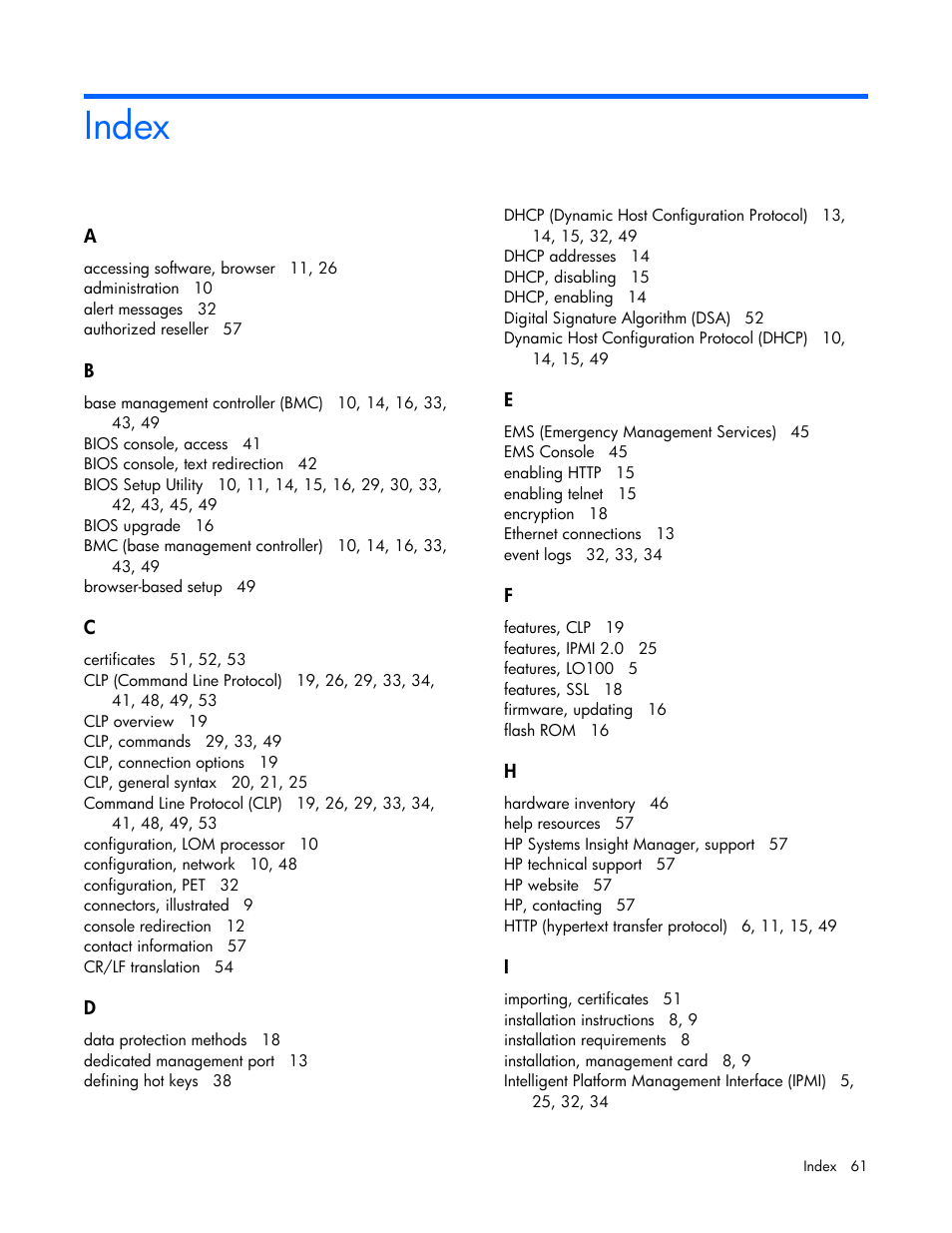 Index | HP ProLiant DL145 G3 Server User Manual | Page 61 / 63